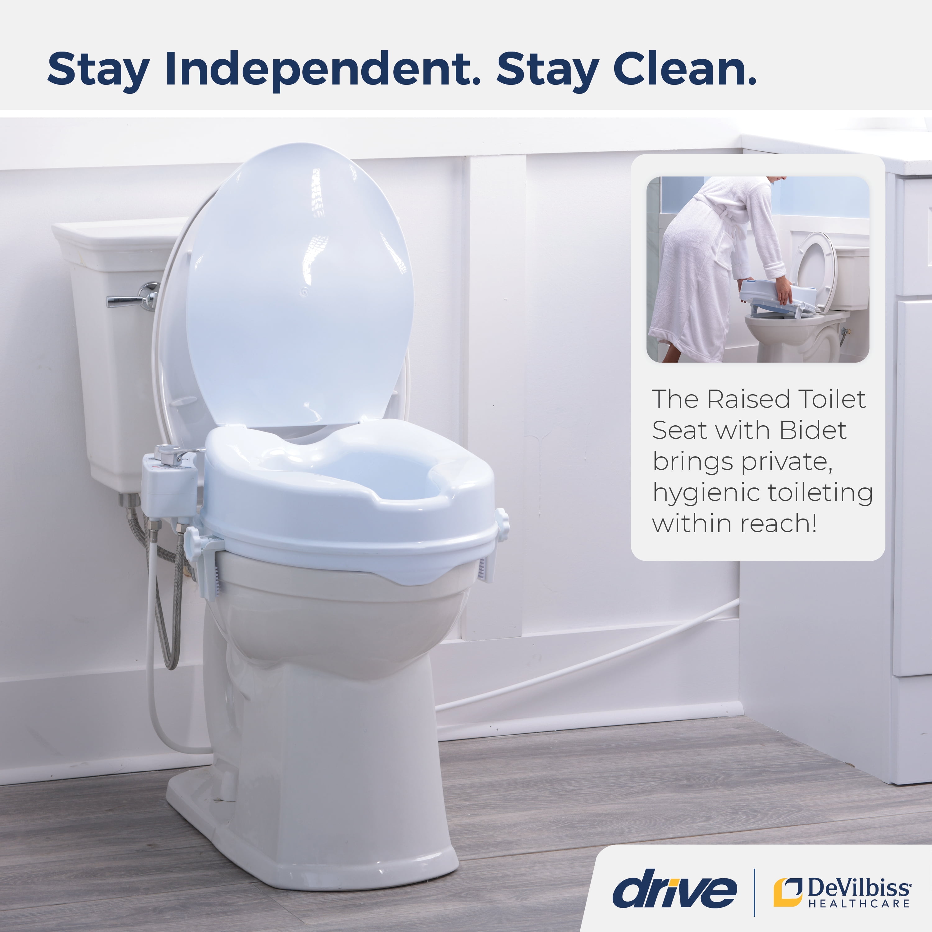 Drive Medical PreserveTech Raised Toilet Seat with Bidet, Ambient & Warm Water