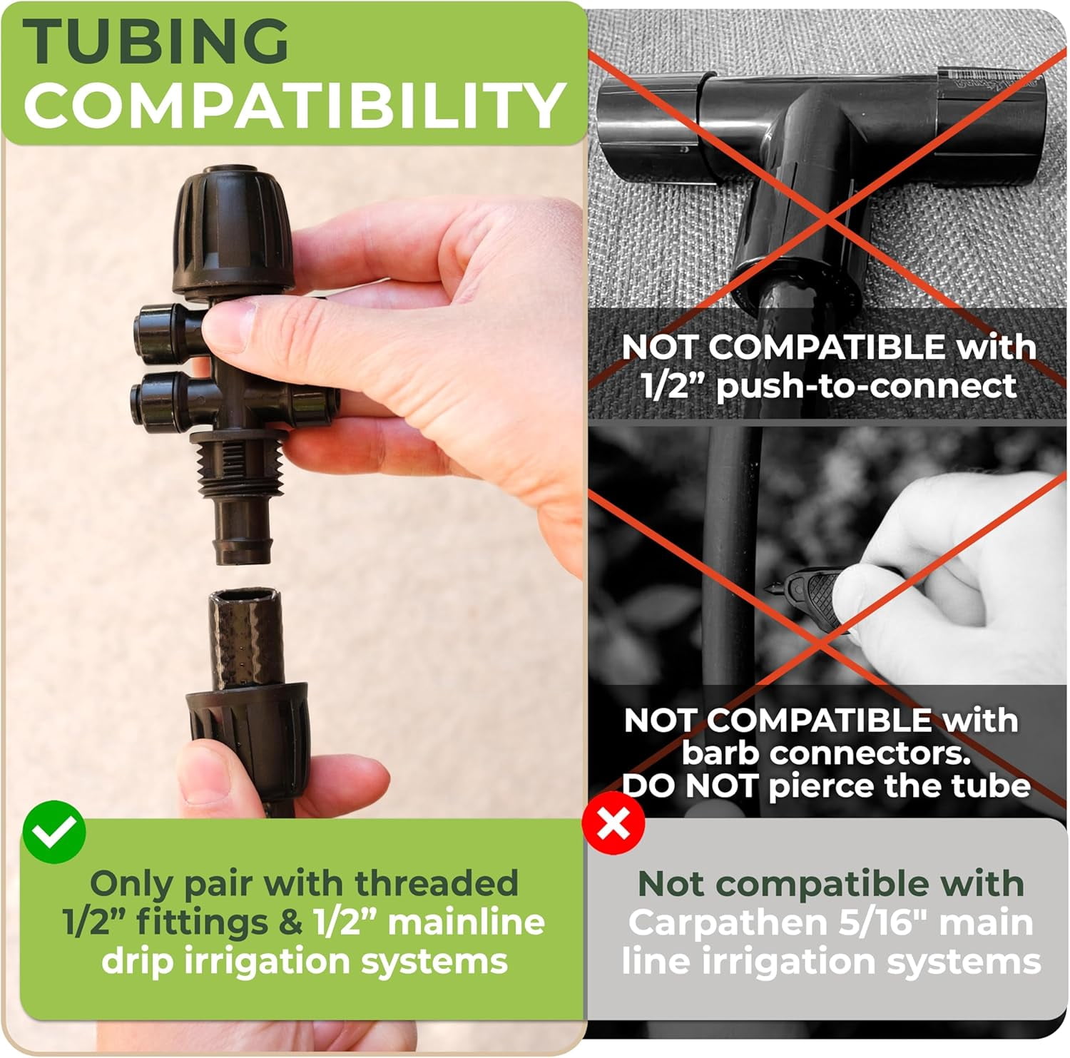 Carpathen 50 Ft 1/2 In Irrigation Tubing Mainline, Drip Irrigation Blank Distribution Hose for Push-To-Connect Garden Irrigation Systems, 4 Connectors Included