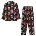 thumbnail image 3 of Xixirimido Gothic Skulls Colorful Flowers Print Mens Pajama Set Soft Button Down Pajamas Long Sleeve Pjs Sleepwear Loungear Comfy Sleep Sets with Pockets, 4X-Large, 3 of 4