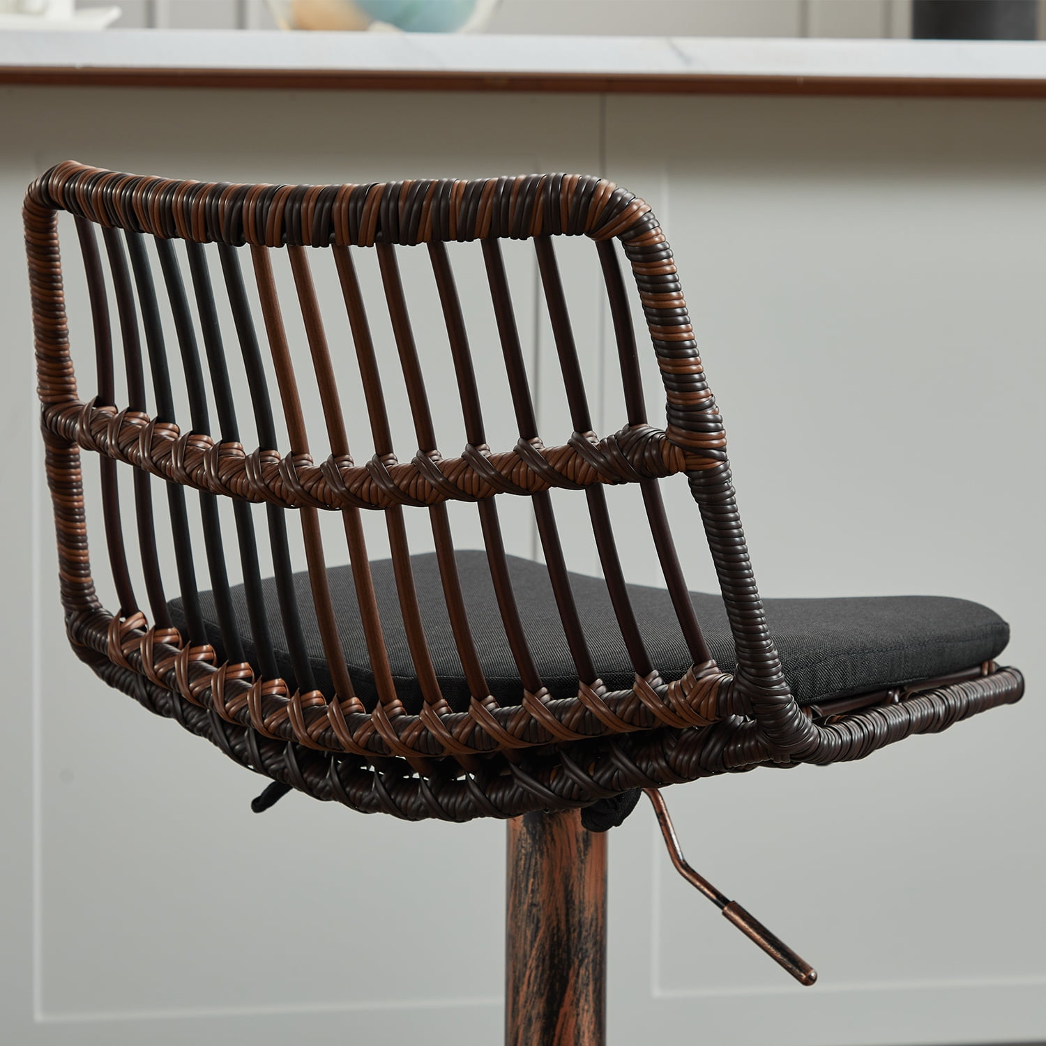 Demi Bonn 35" Counter Height Bar Stools Set of 2, Rattan Swivel Barstools with Back, Kitchen Island Countertop Chairs for Dining Room, Brown