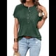 thumbnail image 1 of Tops Henley de Corta para Mujer, Cuello en V, Elegantes, Informales, de Corte Holgado, Verde S, 1 of 6