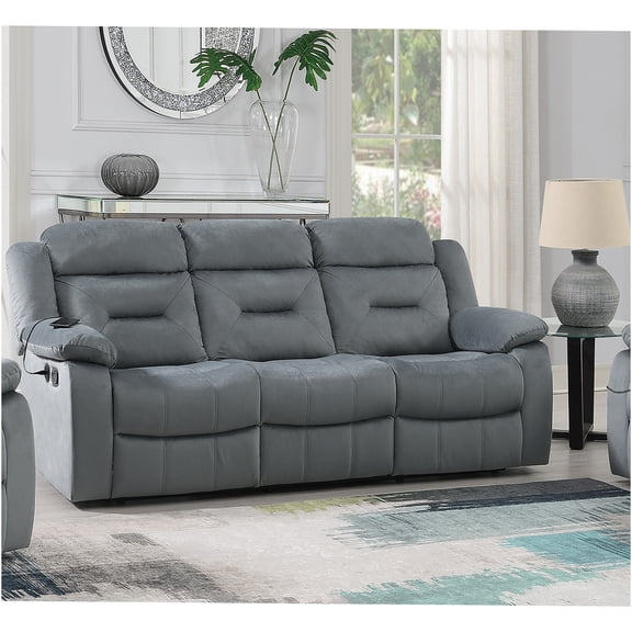JERFIT Modern Velvet Recliner Sofa with USB Charging, Manual Recliner Couch for Living Room, Plush Headrest & Arm Pillows, Dark Grey