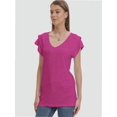 thumbnail image 6 of Womens Summer Tops Ruffle Short Sleeve V Neck T-Shirts Casual Loose Fit, 6 of 6