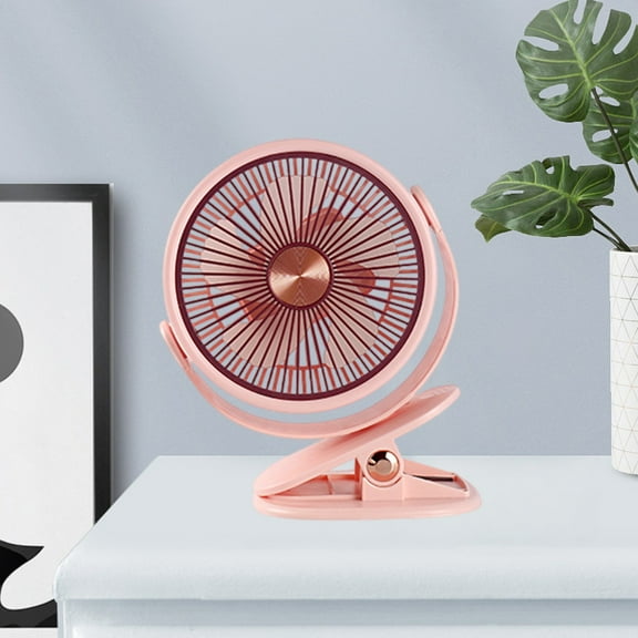 Blueek Portable Desk Clamp Mini Fan for Dorm, USB Powered Household Fan with Digital Display, Low Noise & Adjustable Speeds,Pink