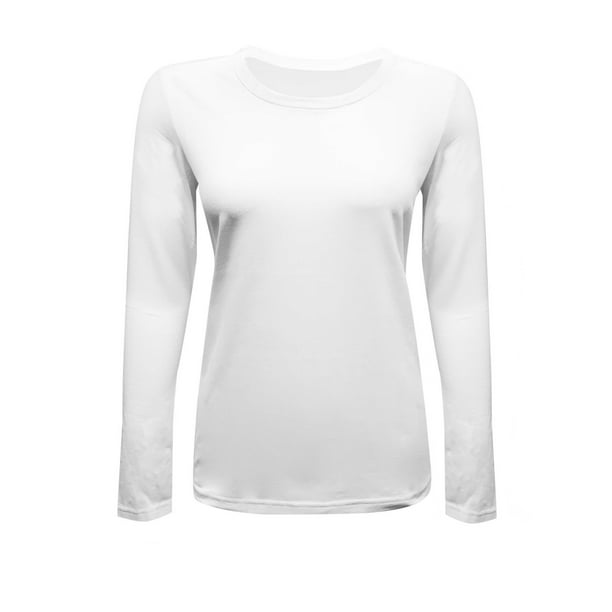 Womens Long Sleeve T Shirt With Super-Soft Stretch Fabric Round Neck T ...