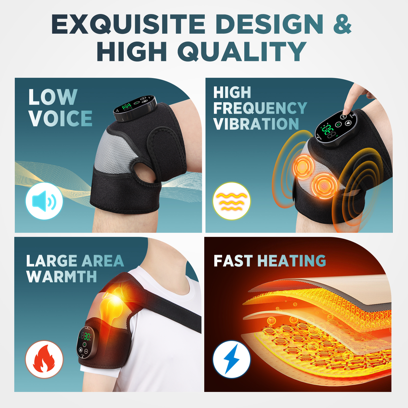 Flaremore Heated Knee Massager,Vibration Knee Heating Pad,Cordless Shoulder Heating Pads Elbow Brace 3 in 1 with 6 Heat Level 3 Vibration for Joint Discomfort Stress Relief,Gift for Men Womem,1PC