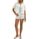 thumbnail image 2 of Chaqueta de mezclilla casual de mujer Inspire Chic con cuello de solapa, manga corta y botones, color blanco, 2 of 6