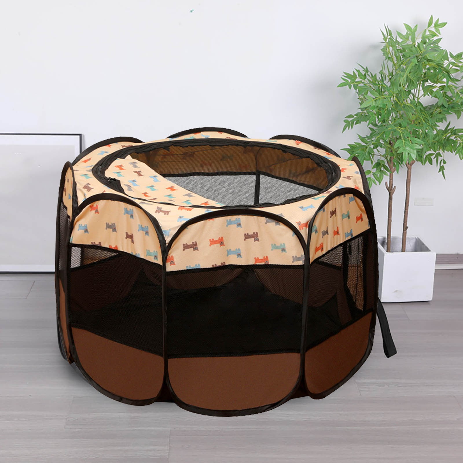 HHBEAUTY Portable Pet Cat Playpen for Indoor Cats Enclosed, Foldable Small Dog Puppy Playpen Crate Kennel Cage Outdoor with Top Roof, Pop Up Collapsible Kitten Play Pen Tent for Camping RV