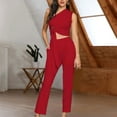 thumbnail image 3 of 2 Piece Sets for Women Casual Women's Spring Outfits Clothing Set Female V-Neck Sleeveless Tops Pants Sets Trousers Pant Style S_686 Women's Tracksuits Red S, 3 of 8