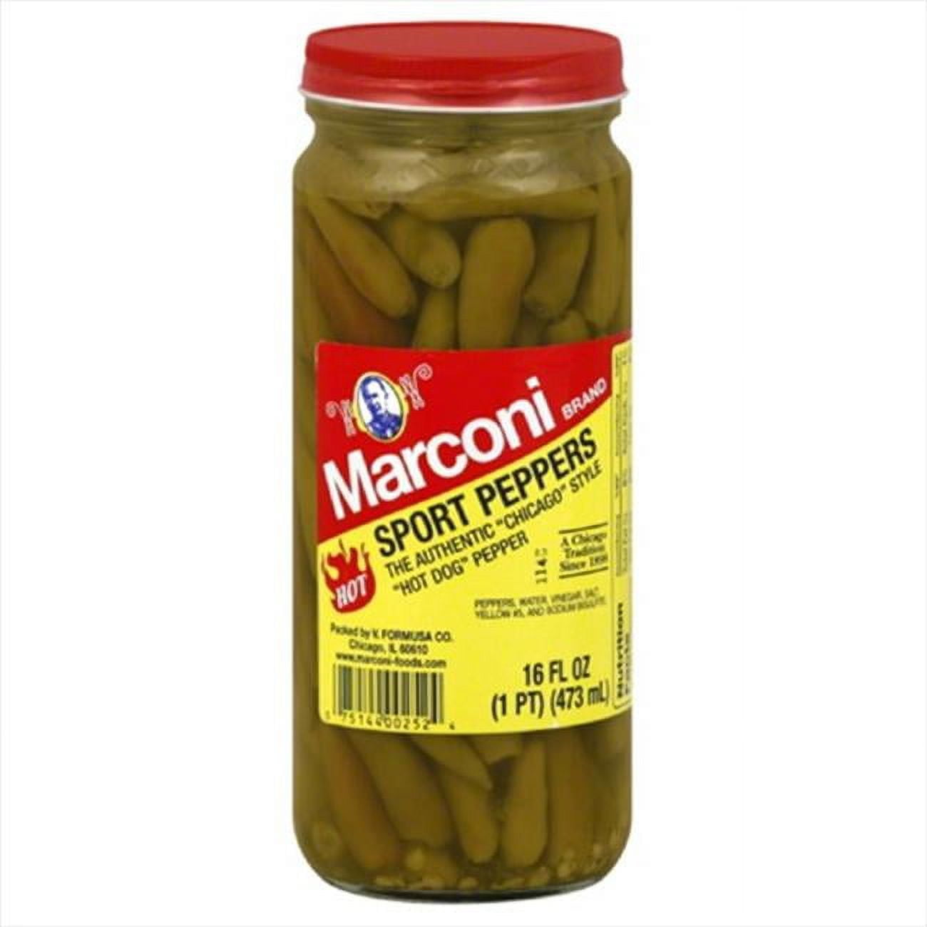 (3 pack) Marconi Hot Sport Peppers, The Chicaco Style Hot Dog Topping, Gluten Free, Shelf-Stable, 16 fl oz Jar
