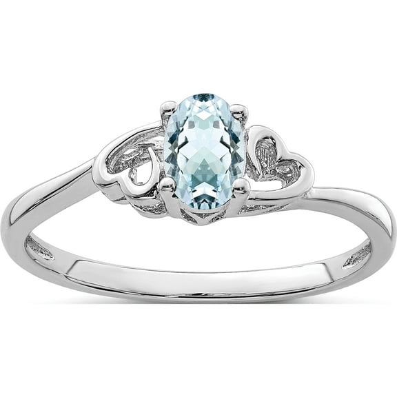 Sterling Silver Rhodium-Plated Aquamarine Ring (Size 10) Made In China qbr15mar-10