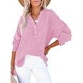thumbnail image 2 of Womens Casual Button V Neck Long Sleeve Shirts Oversized Solid Blouses Tops Pink XXL, 2 of 7