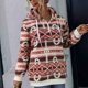 thumbnail image 3 of Navidad Geo patrón sudadera media cremallera manga larga acanalado puños bolsillo lateral Sudadera con capucha para mujer marrón M, 3 of 8