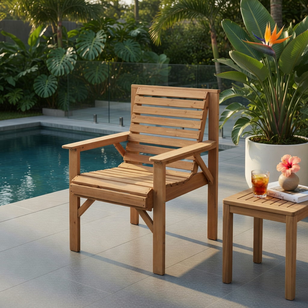 Hommoo Fir Wood Outdoor Dining Chair with Ergonomic Inclined Backrest, Sturdy Patio, Garden & Indoor Solid Wood Chair, Natural