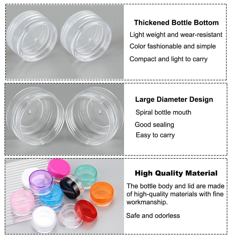 100pcs Pieces 3g Empty Clear Plastic Sample Containers with Lids Cosmetic Jars (Mix)
