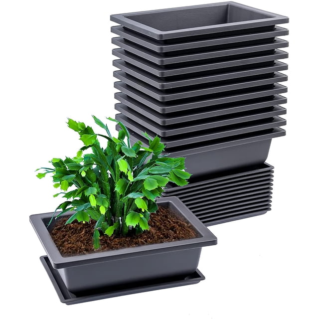 12 Pcs Bonsai Training Pots with Humidity Trays,9 Inch Plastic Bonsai Plants Growing Planters Bonsai Tree Pots with Built-in Mesh for Garden Yard Nursery Room Decor Planter