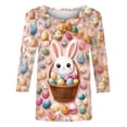 thumbnail image 4 of Easter Tops for Women Bunny Rabbit Funny Shirts 3/4 Sleeve Crew Neck Casual Tops Novelty Print Graphic Tees Loose Comfy Blouse, 4 of 5