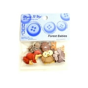 Dress It up Buttons, Forest Babies, Fox and Owls, Sewing Fastener Buttons, Multi Color, 6 Pcs.