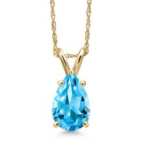 Gem Stone King 14K Yellow Gold Swiss Blue Topaz Pendant Necklace for Women | 1.57 Cttw | Gemstone November Birthstone | Pear Shape 9X6MM | With 18 inch Chain