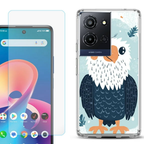 For TCL K32 5G Protective Shockproof Phone Case with Tempered Glass Screen Protector, by OneToughShield - Eagle Smile