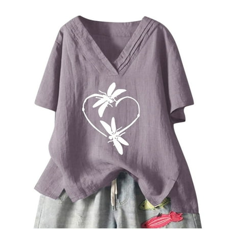 

Shirts for Women Womens Tops Dressy Casual Women s Fashion Summer V Neck Leisure Short Sleeve Printing Tops Off The Shoulder Tops for Women Tube Tops for Women New Arrival Purple 2XL