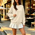 thumbnail image 5 of Crew Neck Sweatshirts Women Fall Oversized Crewneck Sweatshirt Vintage Fleece Pullover Loose Fit Cute Y2K Hoodie Khaki 3XL, 5 of 7