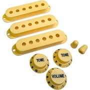 AxLabs Pickup Covers, Knobs, & Switch Tips Set for Strat-Style Guitars - Aged White / Cream, Vintage (52 mm) Black Font
