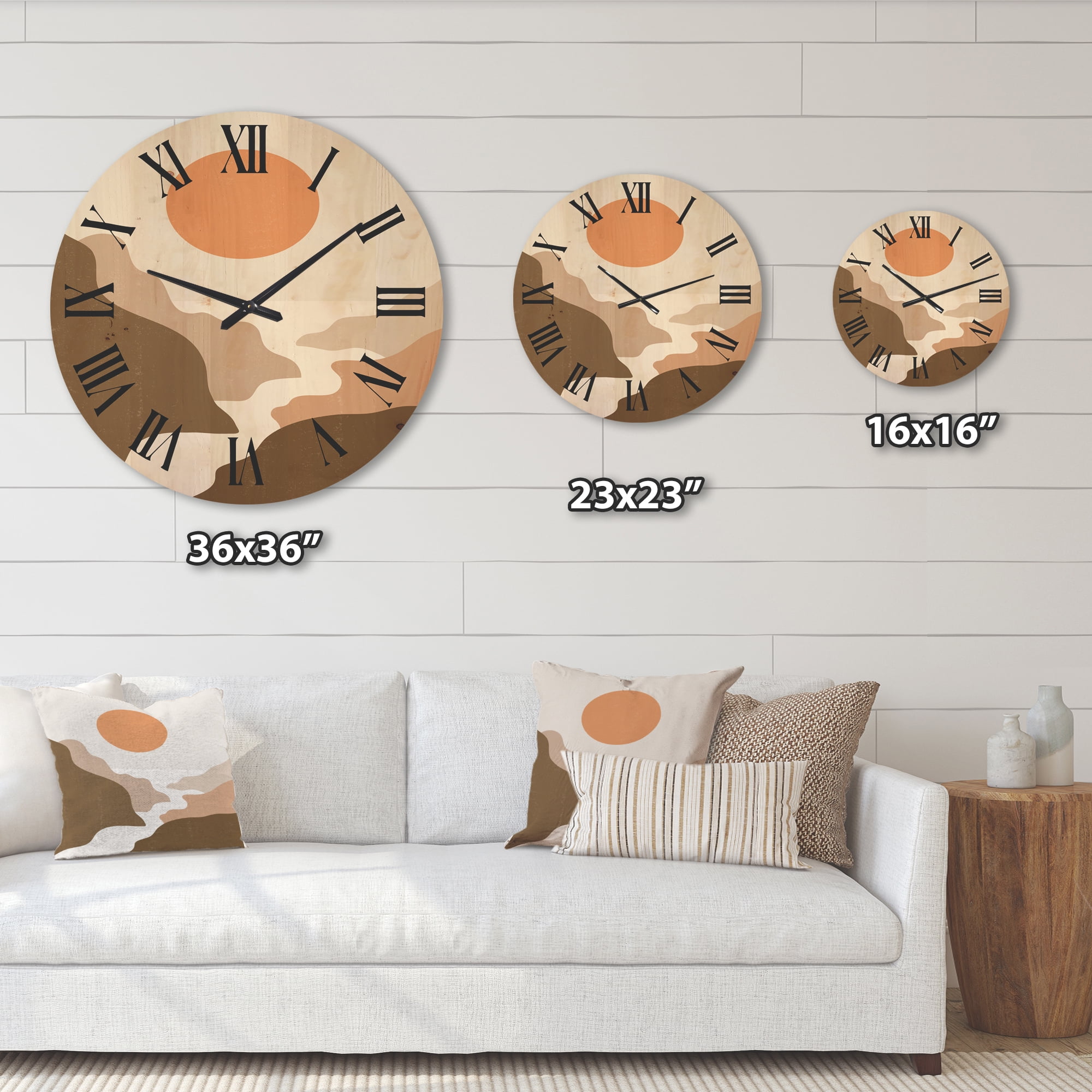Designart 'Full Moon In Terracotta Tones Mountains' Modern Wood Wall Clock