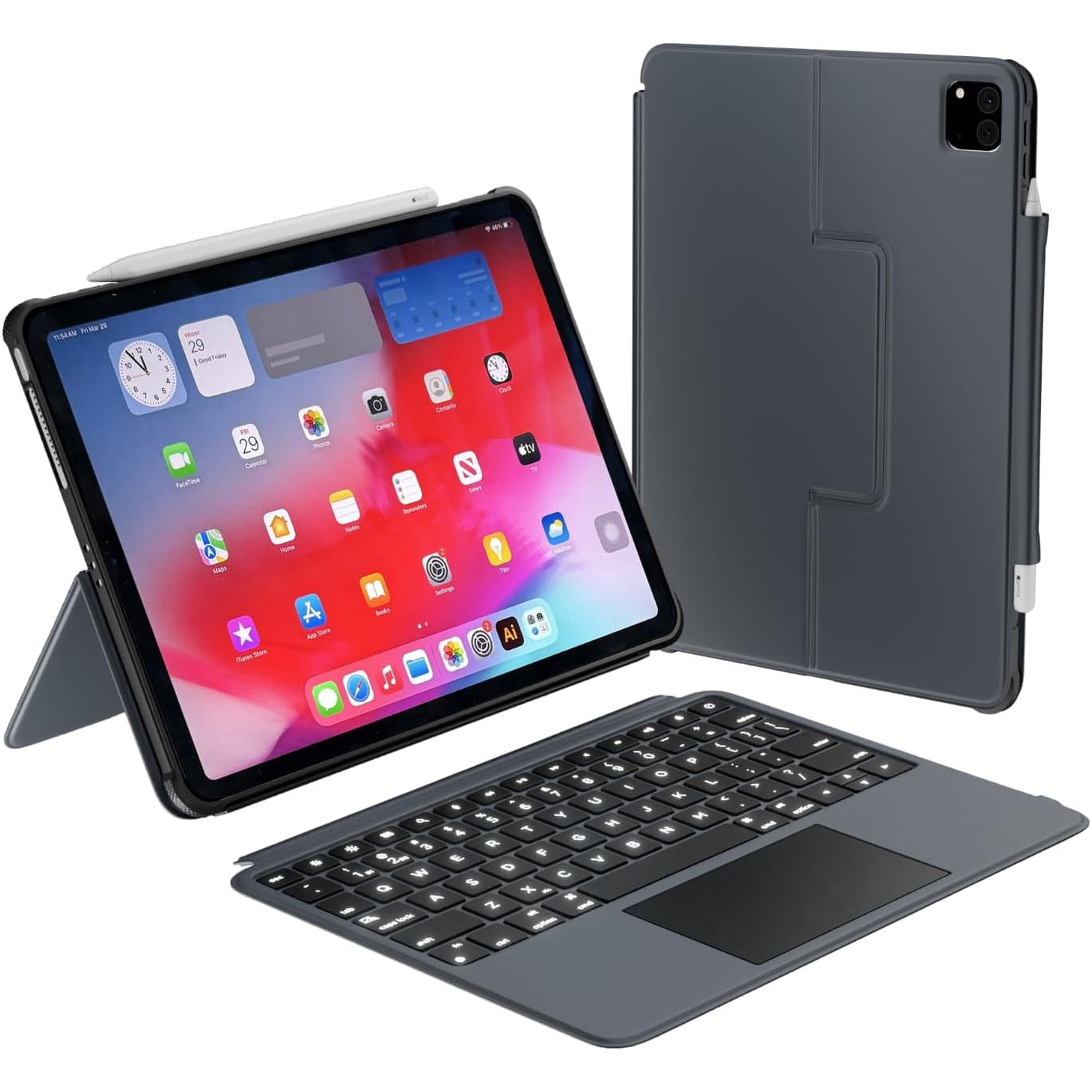 Macally iPad Air 11 Inch Case with Keyboard (M3,2025/M2,2024/2022/2020), iPad Pro 11 (M3 and Below) with Trackpad, Multi Angle View, Backlit Apple Pencil Holder【NOT for Pro 11 M4】