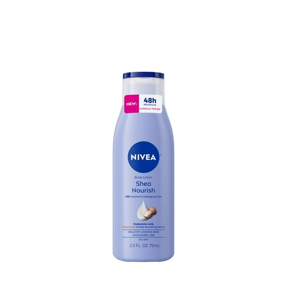 NIVEA Shea Nourish Body Lotion for Dry Skin with Hyaluronic Acid and Shea Butter, Travel, 2.5 fl oz
