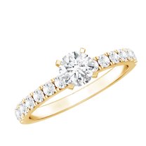 Rosec Jewels Lab Grown Diamond Simple Engagement Ring with Side Stones, EF-VS Quality - Ready To Gift, 14K Yellow Gold, US 13.00
