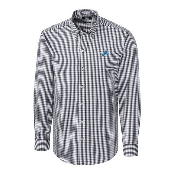 Men's Cutter & Buck Charcoal Detroit Lions Big & Tall Stretch Gingham Long Sleeve Woven Button Down Shirt