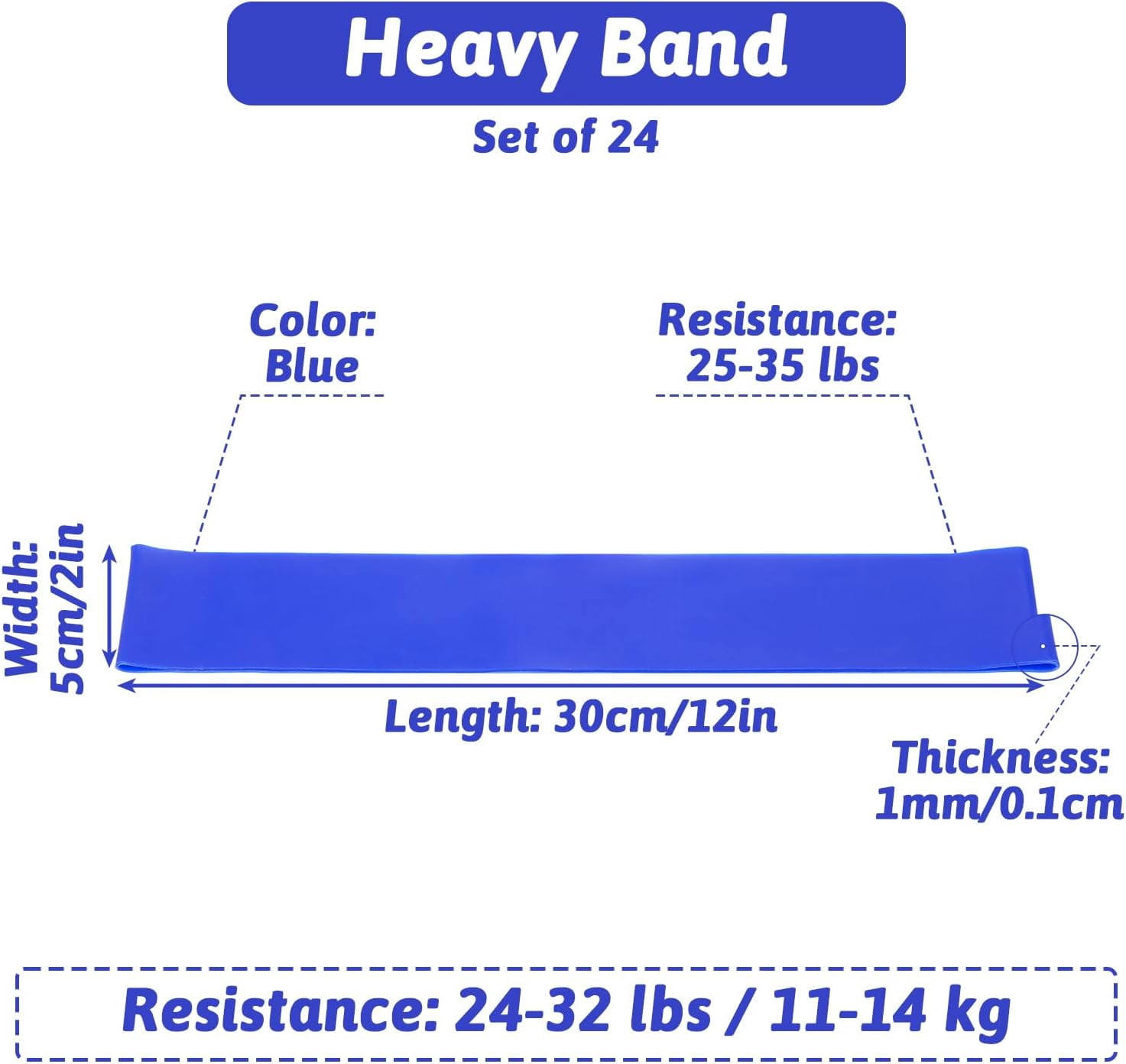 JJEAN-24 Pcs Resistance Bands Bulk Set - 25-35 Lbs Exercise Resistance Loops for Home Fitness, Gym Workouts, Yoga, Pilates & Physical Therapy (Blue)
