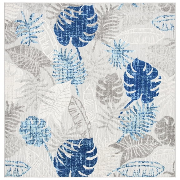 SAFAVIEH Cabana Kuzman Botanical Indoor/Outdoor Area Rug, Grey/Blue, 4' x 4' Square