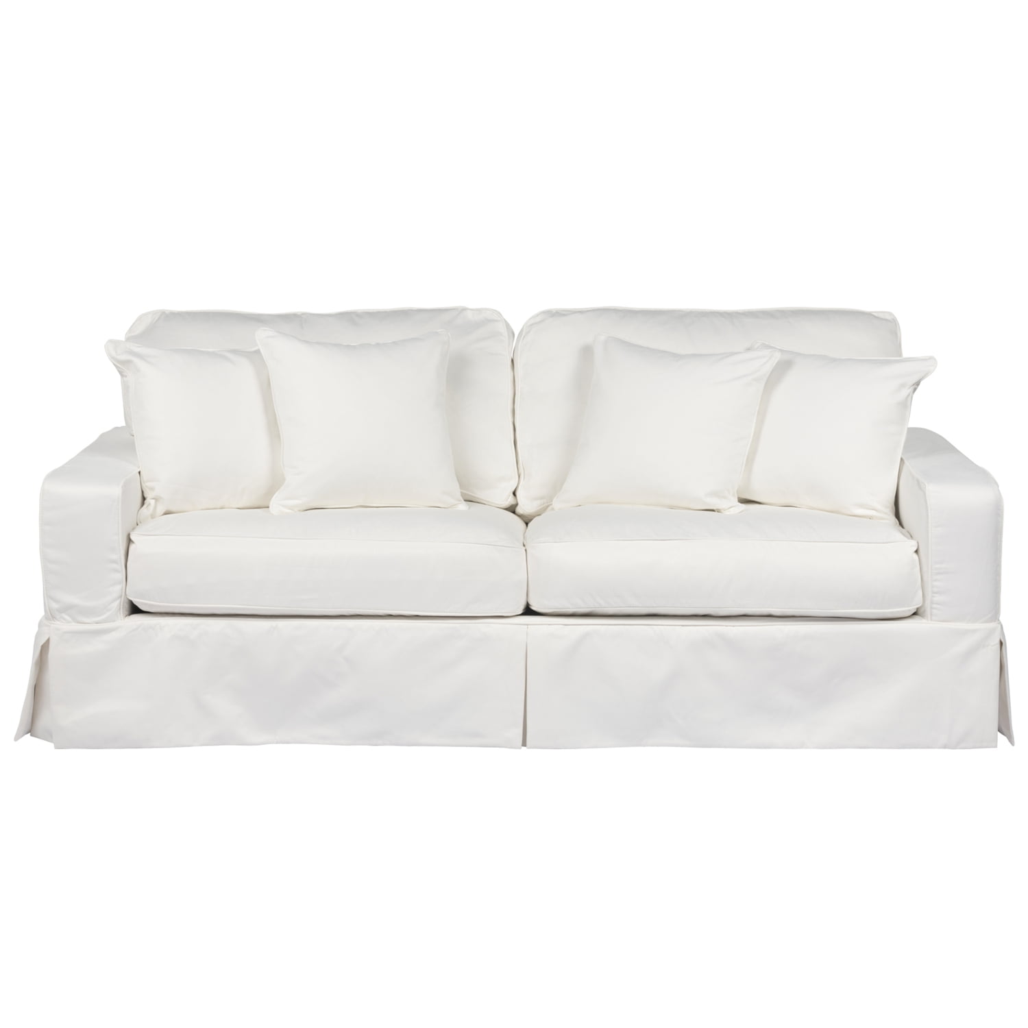 Sunset Trading Americana Box Cushion Fabric Slipcovered Sofa in White