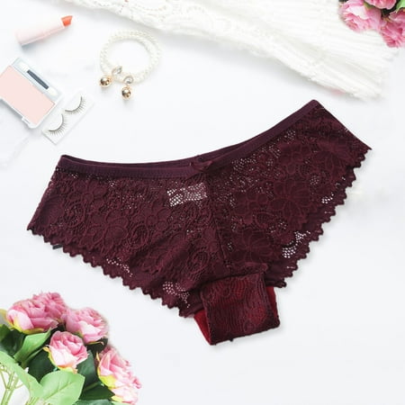 

Gubotare Women Panties Lace Women Thong Solid Cotton Seamless Low Waist Ladies T Pants Sexy Thong Panties Wine XL