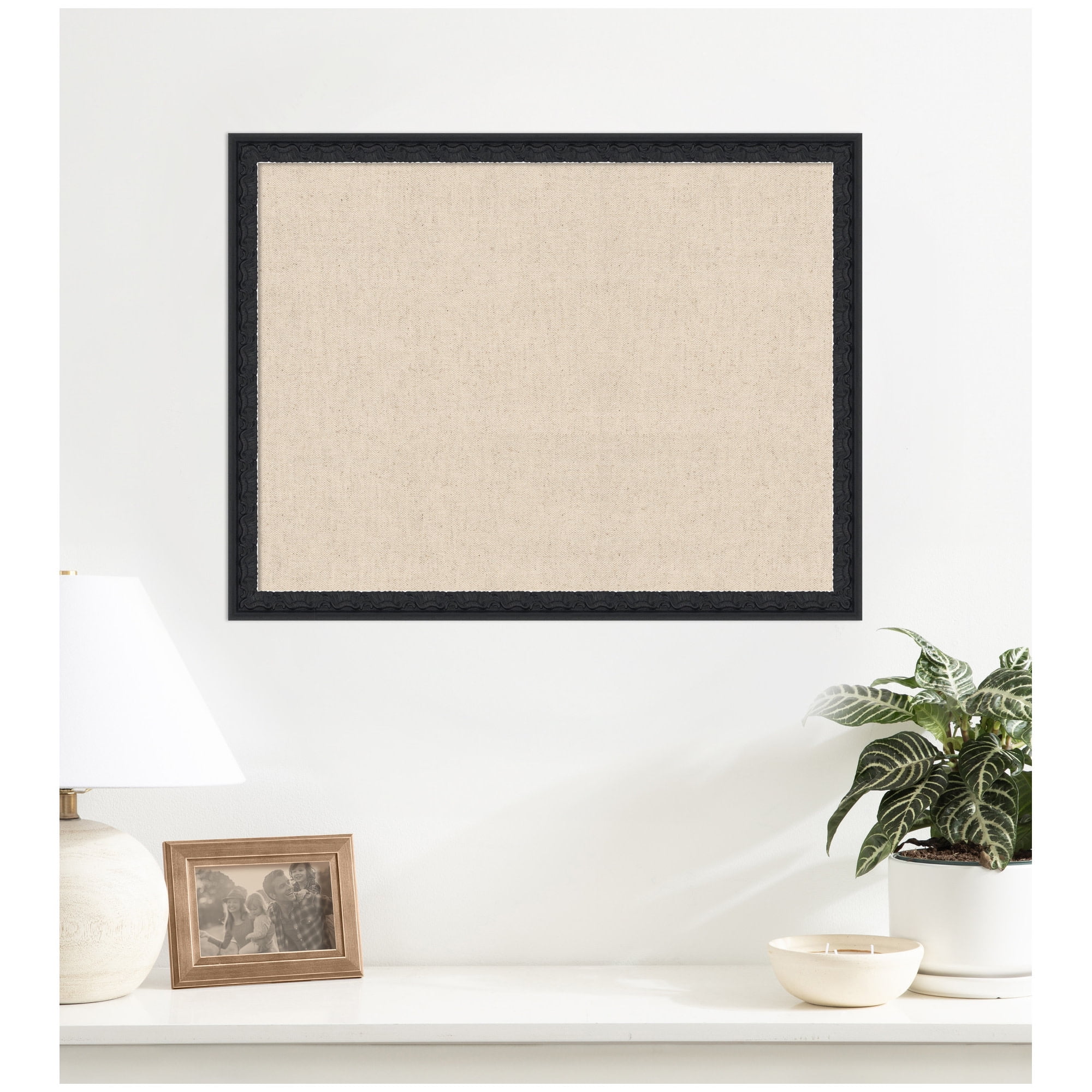 Kate and Laurel Framed Fabric Pinboard 26 x 20, Neutral Weave Printed Linen Decorative Bulletin Board for Use as a Vision Board or Wall Organization, Bethany Black Frame