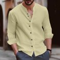 thumbnail image 4 of WREESH Men's Casual Button Down Shirt Cotton Linen Solid Round Neck Long Sleeve Shirt Khaki, 4 of 6