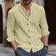 thumbnail image 1 of Blusas y camisas de manga larga con cuello redondo para hombre, blusa informal de moda lisa con cuello redondo y botones, blusa de manga larga para hombre., 1 of 6