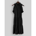 thumbnail image 4 of Mini vestido de mujer con volantes y cuello redondo sin mangas con lunares vestido de túnica plisada Abanopi Negro/XX-grande, 4 of 7
