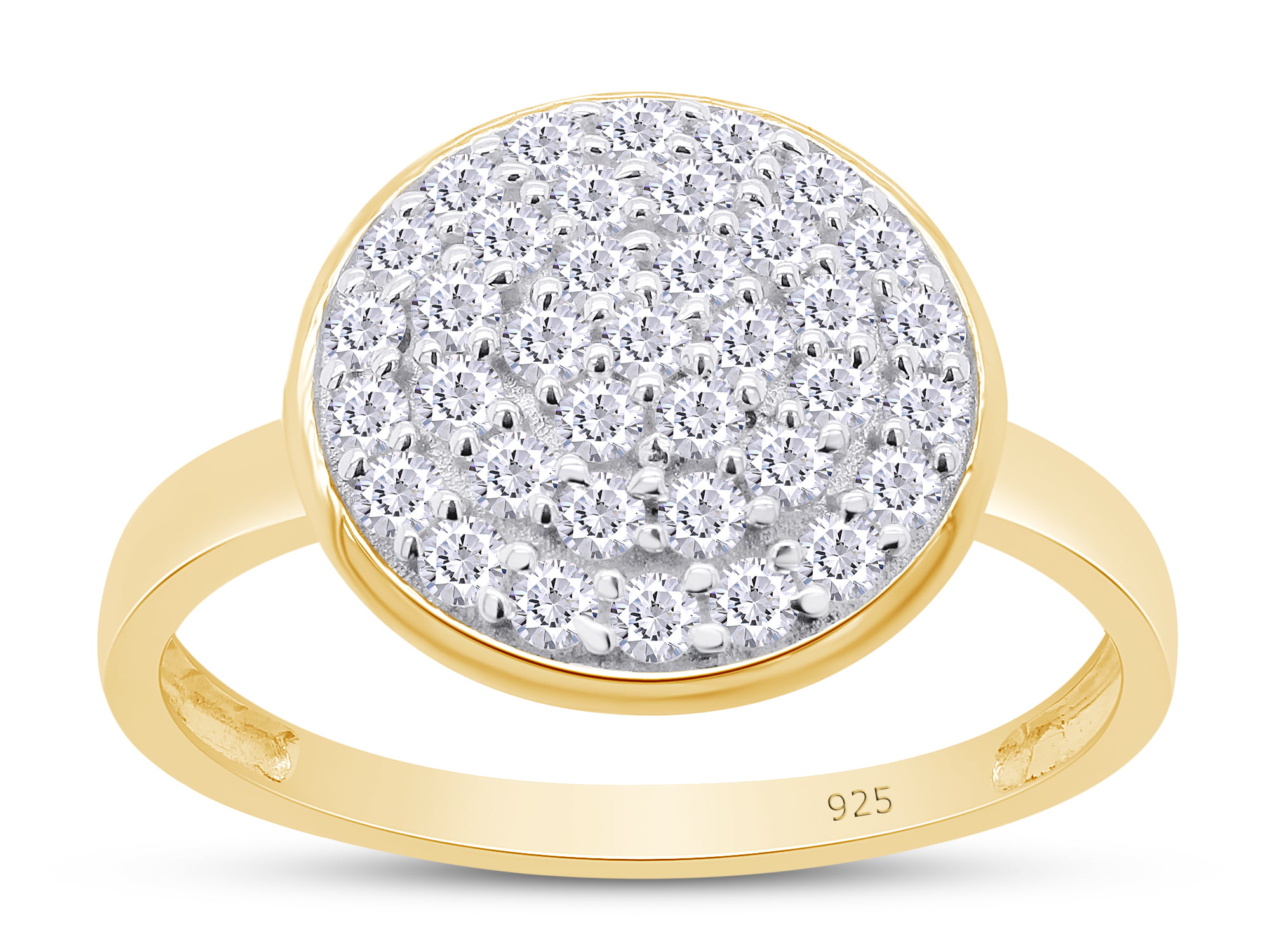 Wishrocks Round Cut White Cubic Zirconia Halo Engagement Ring in 14K Yellow Gold Over Sterling Silver