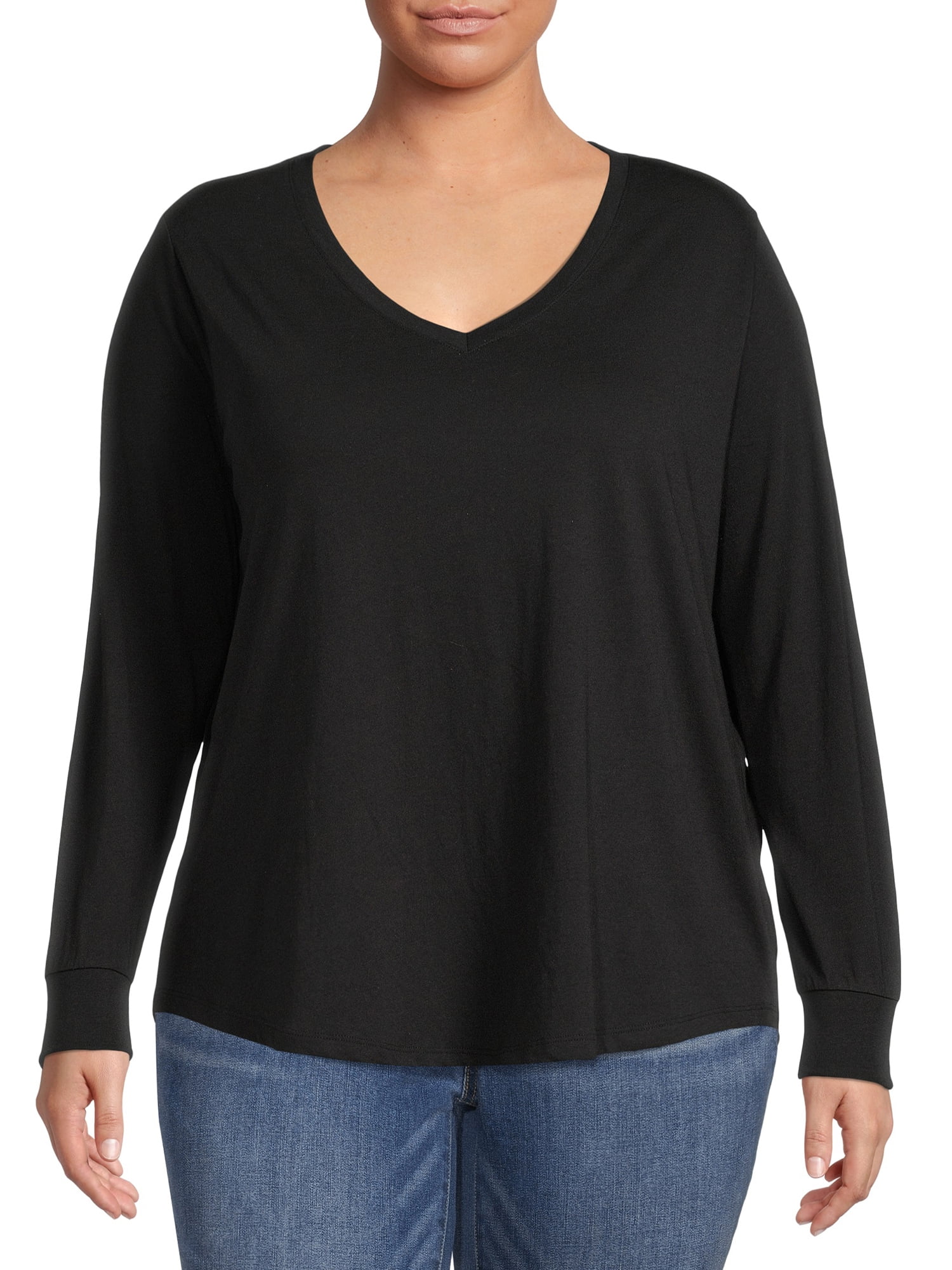Terra & Sky Women's Plus Size V-Neck Tee with Long Sleeves