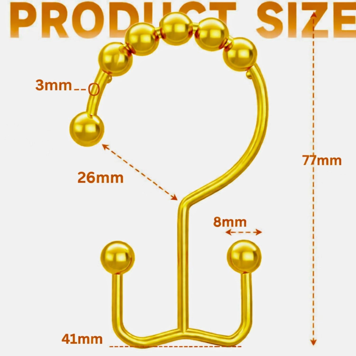 Shower Curtain Hooks Rings Gold, Rust Proof Stainless Steel Easy Glide Shower Curtain Rings, Double Sided Shower Hooks Rings for Bathroom Shower Rods Curtains, Set of 12 Hooks - Gold