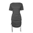 thumbnail image 7 of Dresses for Womens 2026 Summer Plus Size Fashion Generic Round Neck Ruched Drawstring Short-Sleeve Mini Dress Multiple Colors, 7 of 7