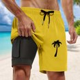 thumbnail image 2 of Workout Shorts Men Swim Trunks Compresssion Liner Inseam Board Shorts Bathing Suit With Pockets Running Shorts Yellow M, 2 of 4