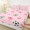 thumbnail image 3 of Manfei Kawaii Bowknot Ribbon Fitted Sheet Full,Soccer Ball Sport Bed Set,3 Pieces,1 Fitted Sheet and 2 Pillowcases, 3 of 6