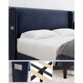 thumbnail image 4 of Wood Bed Frame with Headboard Wingback, Velvet Upholstered Platform Bed with 2 Storage Pockets, 4 of 8