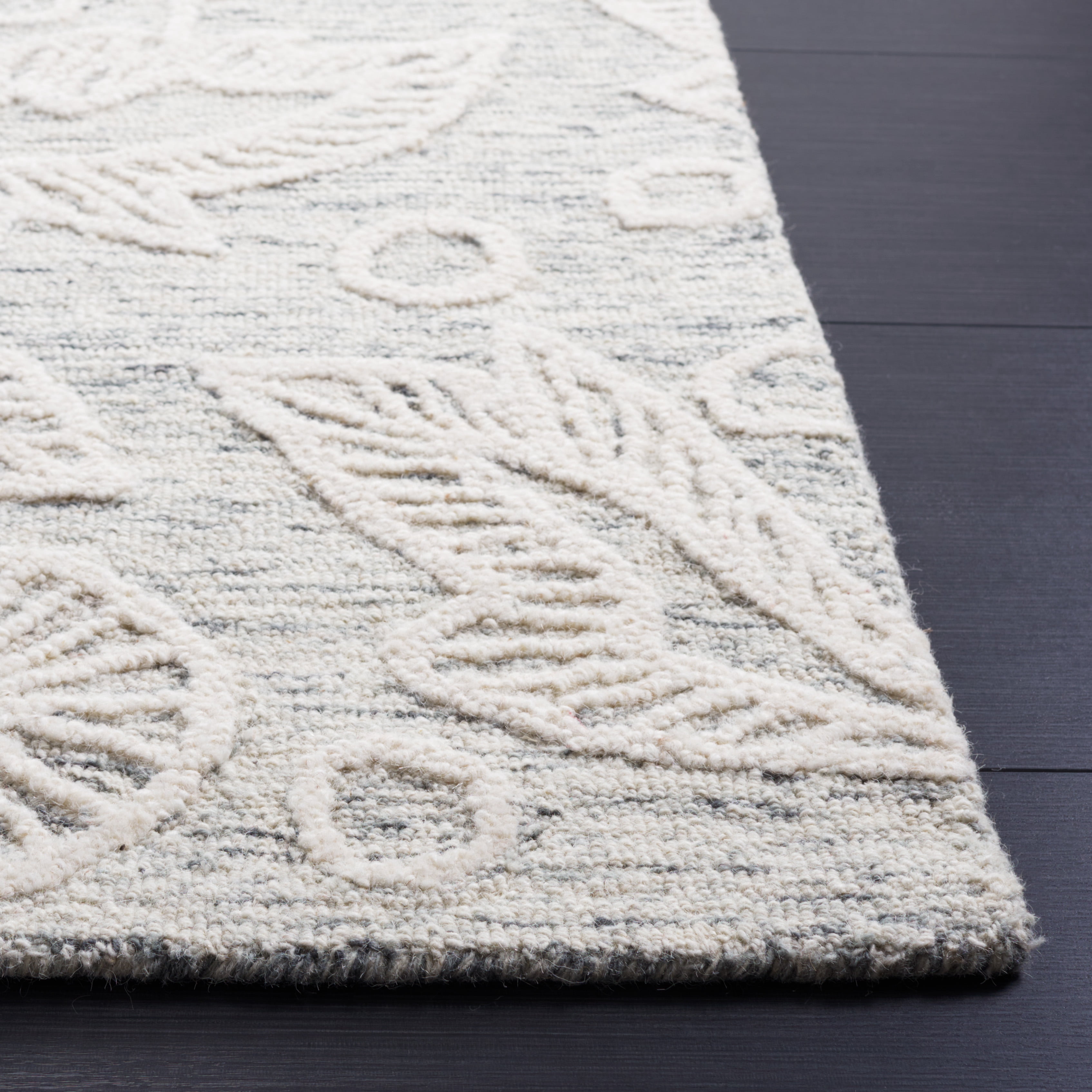 SAFAVIEH Jardin Natalie Floral Wool Area Rug, Gray/Ivory, 6' x 6' Square
