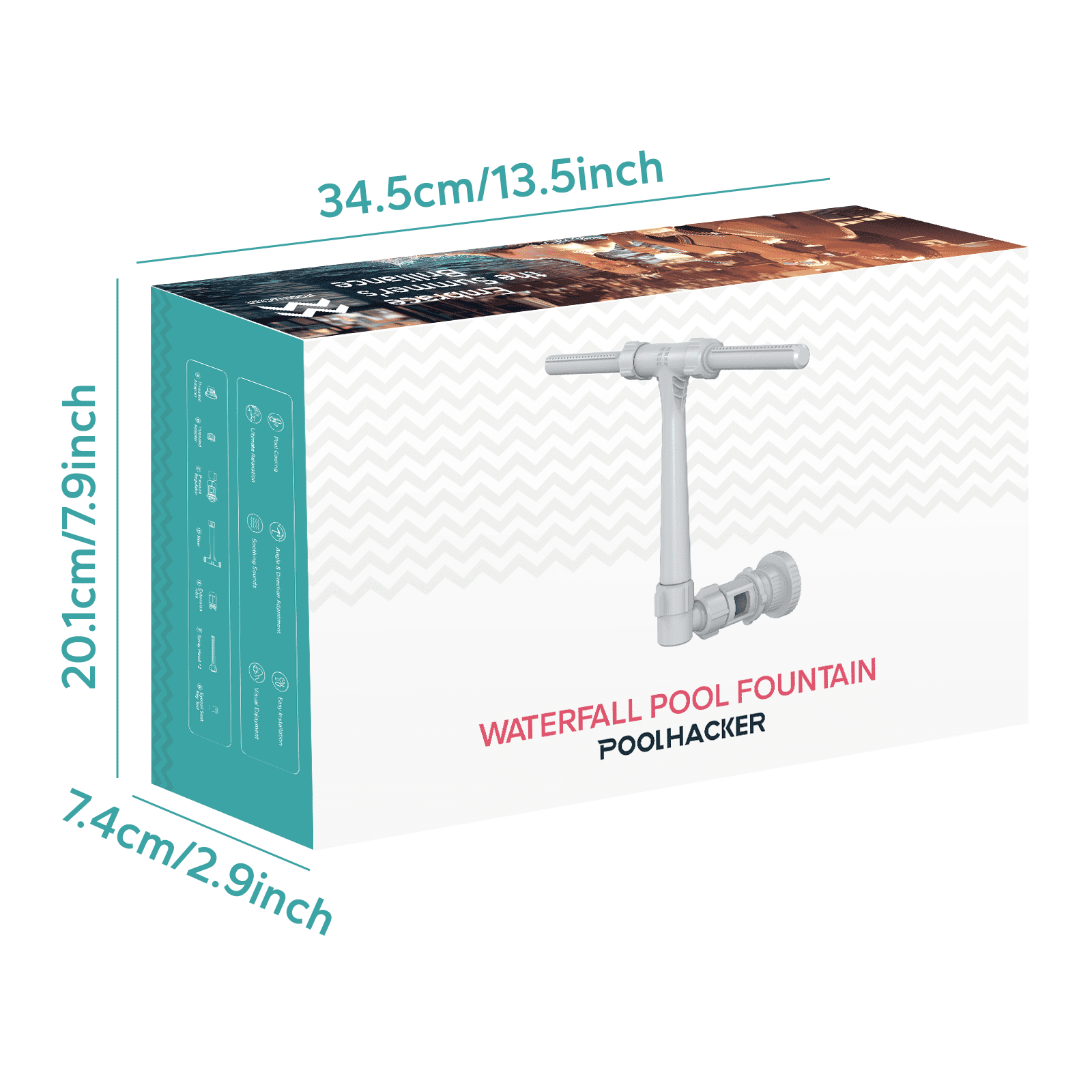 POOLHACKER Pool Fountain for Above Ground & Inground Pools, Dual-Jet Adjustable Waterfall Spray Head, 360° Direction, Fits 1.5" & 1.25" Fittings