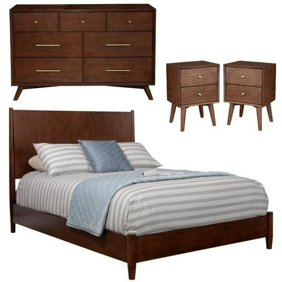 Home Square 4 Piece Set with Nightstand King Panel Bed and Dresser in Walnut